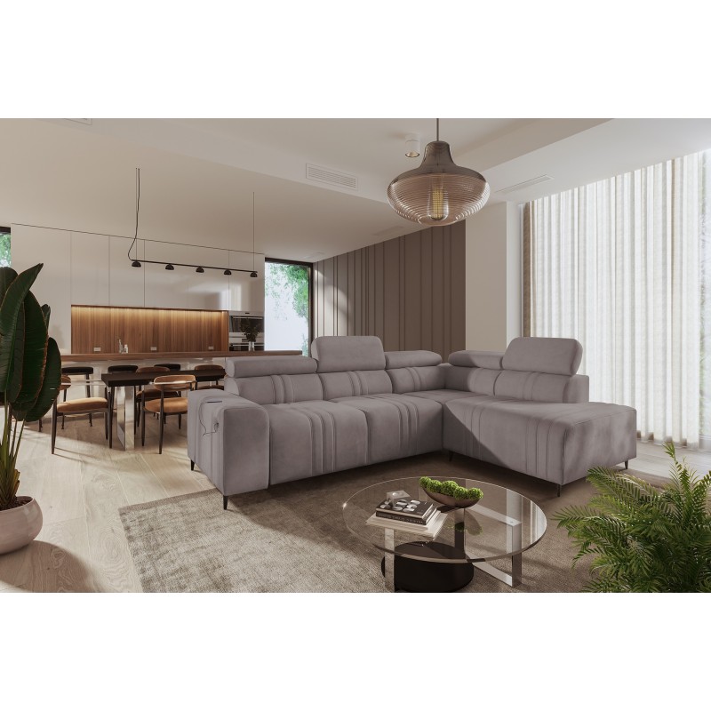 Verona VII corner sofa with a sleeping function in Velvet fabric, Vena 8 – elegance and functionality