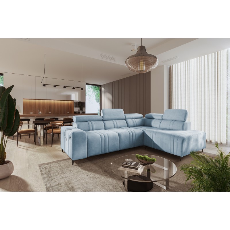 Verona VII Corner Sofa with Sleeping Function in Velour Fabric, Vena 6 – Elegance and Functionality