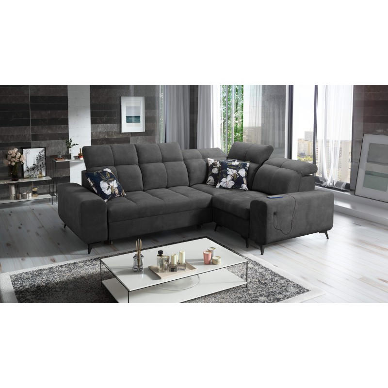 Ecksofa Ascot II mit Schlaffunktion, USB-Port und verstellbaren Kopfstützen, Samt, Wave 16 | Ihre Möbelmarke Ecksofa Ascot II mit Schlaffunktion, USB-Port und verstellbaren Kopfstützen, Samt, Wave 16 | Ihre Möbelmarke