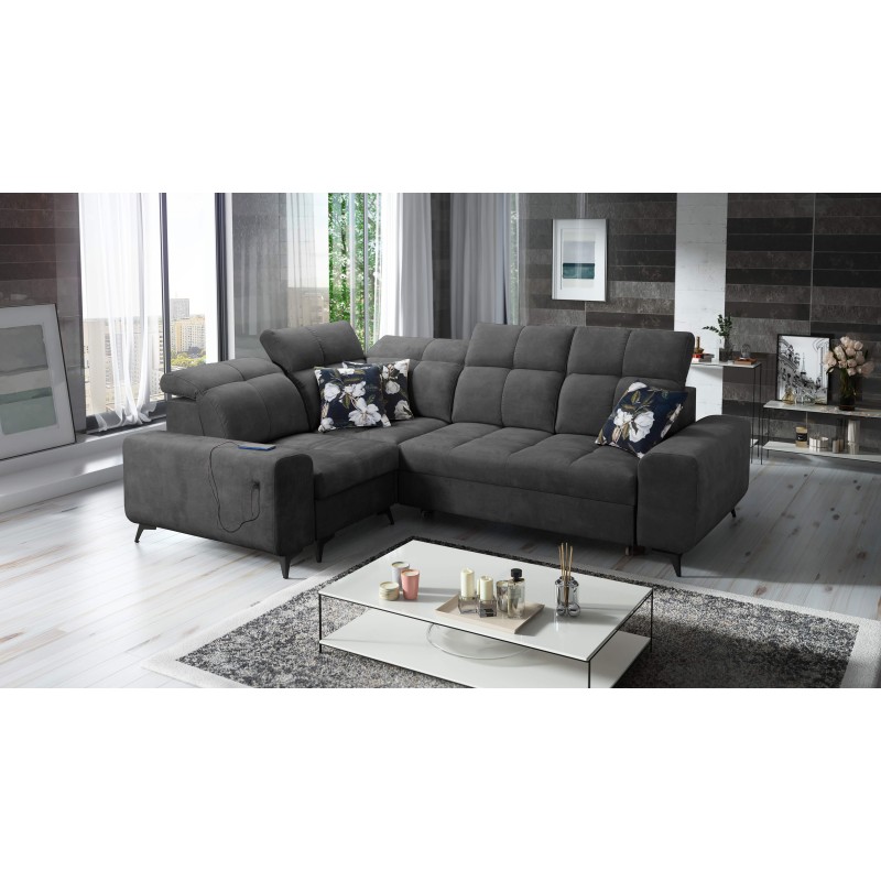Ecksofa Ascot II mit Schlaffunktion, USB-Port und verstellbaren Kopfstützen, Samt, Wave 16 | Ihre Möbelmarke Ecksofa Ascot II mit Schlaffunktion, USB-Port und verstellbaren Kopfstützen, Samt, Wave 16 | Ihre Möbelmarke