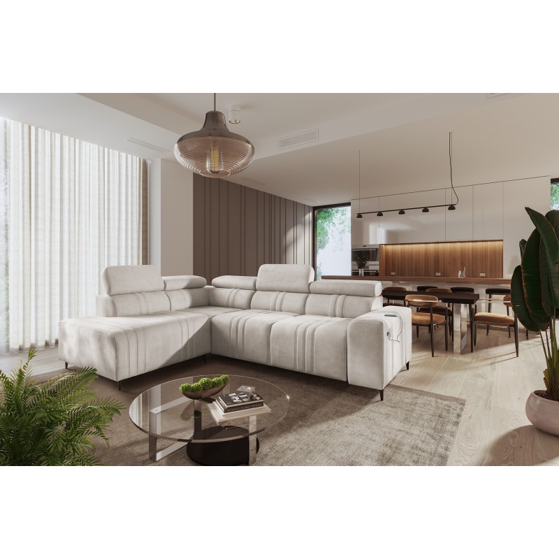 Verona VII Corner Sofa with Sleeping Function in Velvet Fabric, Vena 9 – Elegance and Functionality