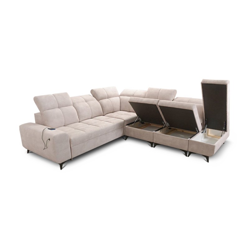 Ecksofa Ascot IX mit Schlaffunktion, USB-Anschluss und verstellbaren Kopfstützen - Samt, Wave 1 Ecksofa Ascot IX mit Schlaffunktion, USB-Anschluss und verstellbaren Kopfstützen - Samt, Wave 1