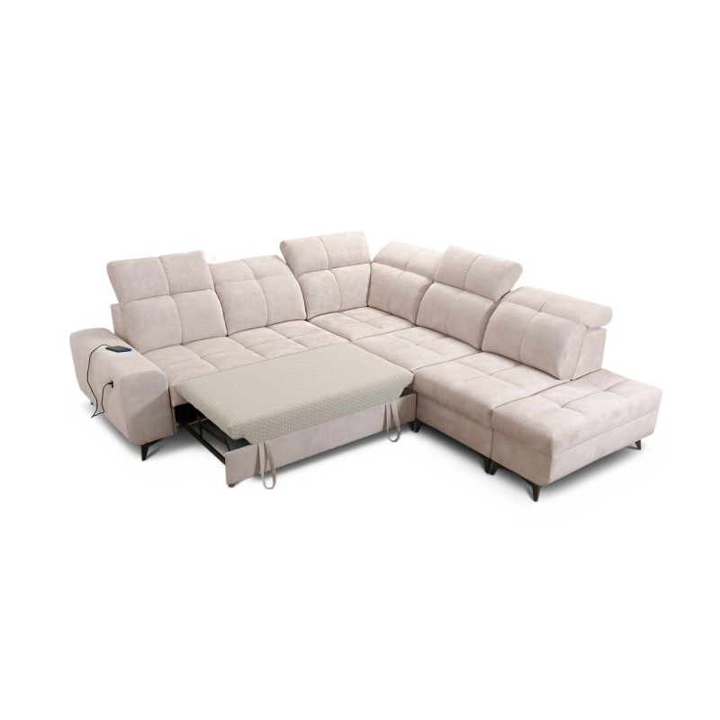 Ecksofa Ascot IX mit Schlaffunktion, USB-Anschluss und verstellbaren Kopfstützen - Samt, Wave 1 Ecksofa Ascot IX mit Schlaffunktion, USB-Anschluss und verstellbaren Kopfstützen - Samt, Wave 1