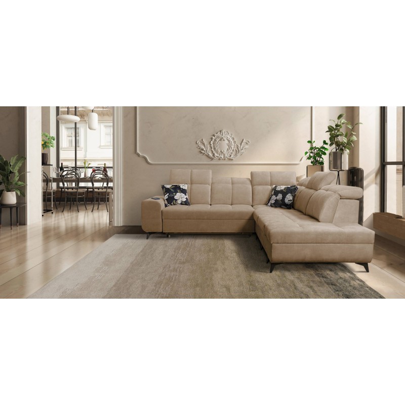 Ecksofa Ascot IX mit Schlaffunktion, USB-Anschluss und verstellbaren Kopfstützen - Samt, Wave 4 Ecksofa Ascot IX mit Schlaffunktion, USB-Anschluss und verstellbaren Kopfstützen - Samt, Wave 4