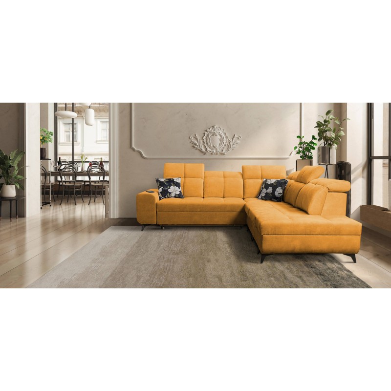Ecksofa Ascot IX mit Schlaffunktion, USB-Anschluss und verstellbaren Kopfstützen - Samt, Wave 5 Ecksofa Ascot IX mit Schlaffunktion, USB-Anschluss und verstellbaren Kopfstützen - Samt, Wave 5