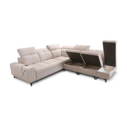 Ecksofa Ascot IX mit Schlaffunktion, USB-Anschluss und verstellbaren Kopfstützen - Velours, Wave 10 Ecksofa Ascot IX mit Schlaffunktion, USB-Anschluss und verstellbaren Kopfstützen - Velours, Wave 10