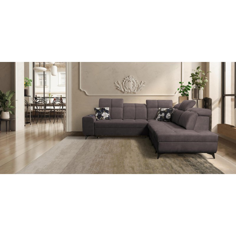 Ecksofa Ascot IX mit Schlaffunktion, USB-Anschluss und verstellbaren Kopfstützen - Velours, Wave 10 Ecksofa Ascot IX mit Schlaffunktion, USB-Anschluss und verstellbaren Kopfstützen - Velours, Wave 10