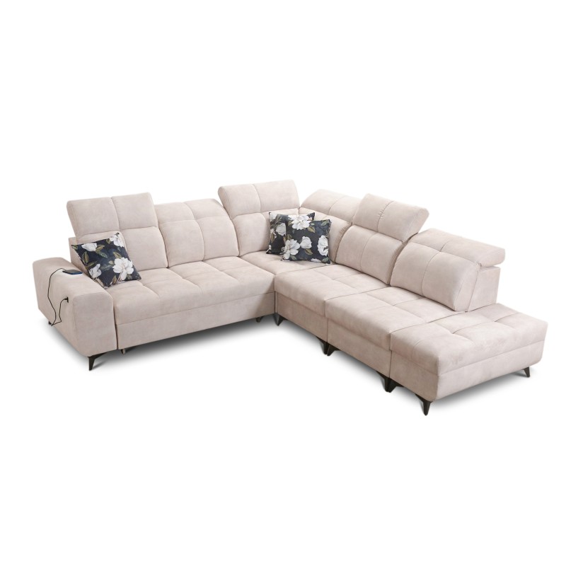Ecksofa Ascot IX mit Schlaffunktion, USB-Anschluss und verstellbaren Kopfstützen - Samt, Wave 11 Ecksofa Ascot IX mit Schlaffunktion, USB-Anschluss und verstellbaren Kopfstützen - Samt, Wave 11