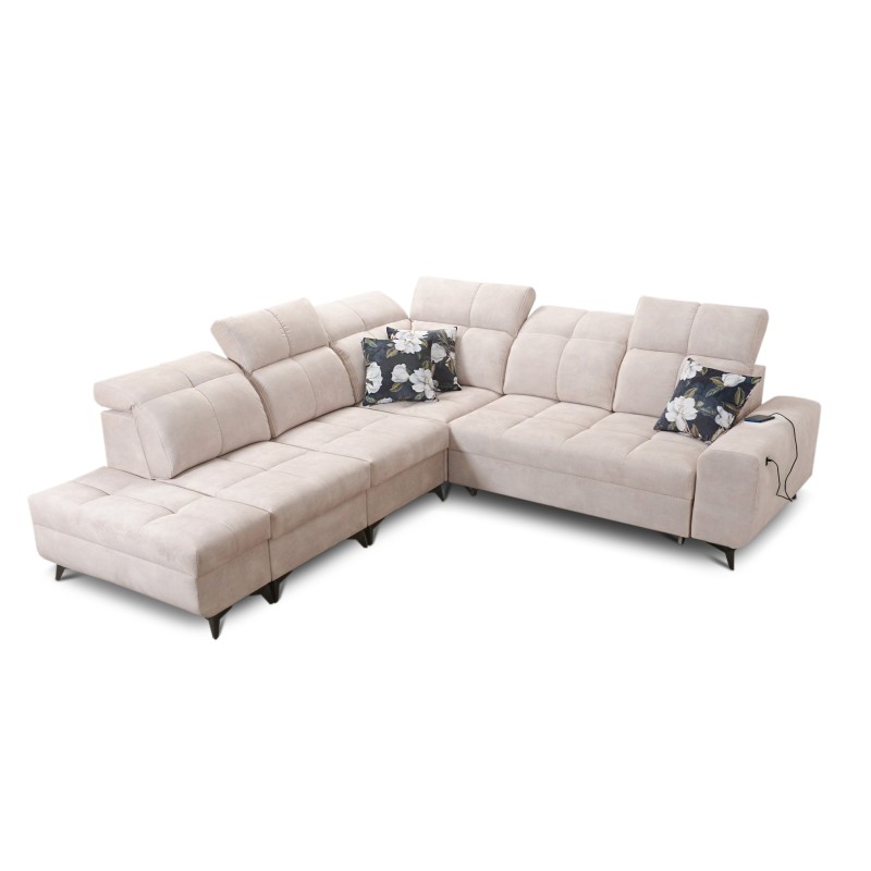 Ecksofa Ascot IX mit Schlaffunktion, USB-Anschluss und verstellbaren Kopfstützen - Samt, Wave 2 Ecksofa Ascot IX mit Schlaffunktion, USB-Anschluss und verstellbaren Kopfstützen - Samt, Wave 2