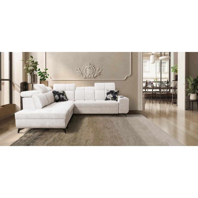 Ecksofa Ascot IX mit Schlaffunktion, USB-Anschluss und verstellbaren Kopfstützen - Samt, Wave 1 Ecksofa Ascot IX mit Schlaffunktion, USB-Anschluss und verstellbaren Kopfstützen - Samt, Wave 1