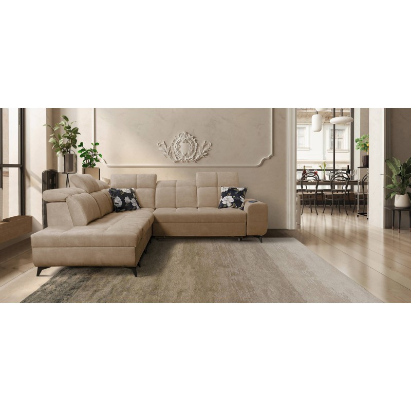 Ecksofa Ascot IX mit Schlaffunktion, USB-Anschluss und verstellbaren Kopfstützen - Samt, Wave 4 Ecksofa Ascot IX mit Schlaffunktion, USB-Anschluss und verstellbaren Kopfstützen - Samt, Wave 4