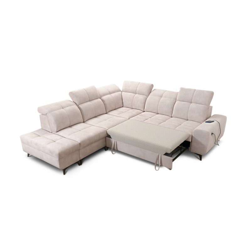 Ecksofa Ascot IX mit Schlaffunktion, USB-Anschluss und verstellbaren Kopfstützen - Samt, Wave 5 Ecksofa Ascot IX mit Schlaffunktion, USB-Anschluss und verstellbaren Kopfstützen - Samt, Wave 5