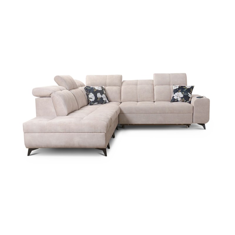 Ecksofa Ascot IX mit Schlaffunktion, USB-Anschluss und verstellbaren Kopfstützen - Samt, Wave 5 Ecksofa Ascot IX mit Schlaffunktion, USB-Anschluss und verstellbaren Kopfstützen - Samt, Wave 5
