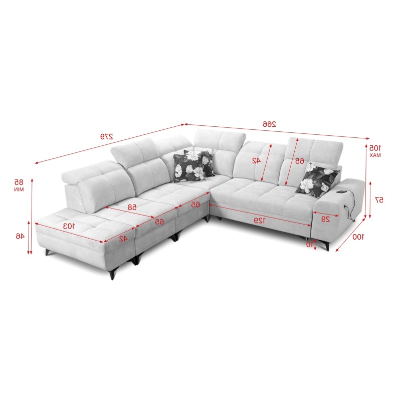 Ecksofa Ascot IX mit Schlaffunktion, USB-Anschluss und verstellbaren Kopfstützen - Samt, Wave 5 Ecksofa Ascot IX mit Schlaffunktion, USB-Anschluss und verstellbaren Kopfstützen - Samt, Wave 5