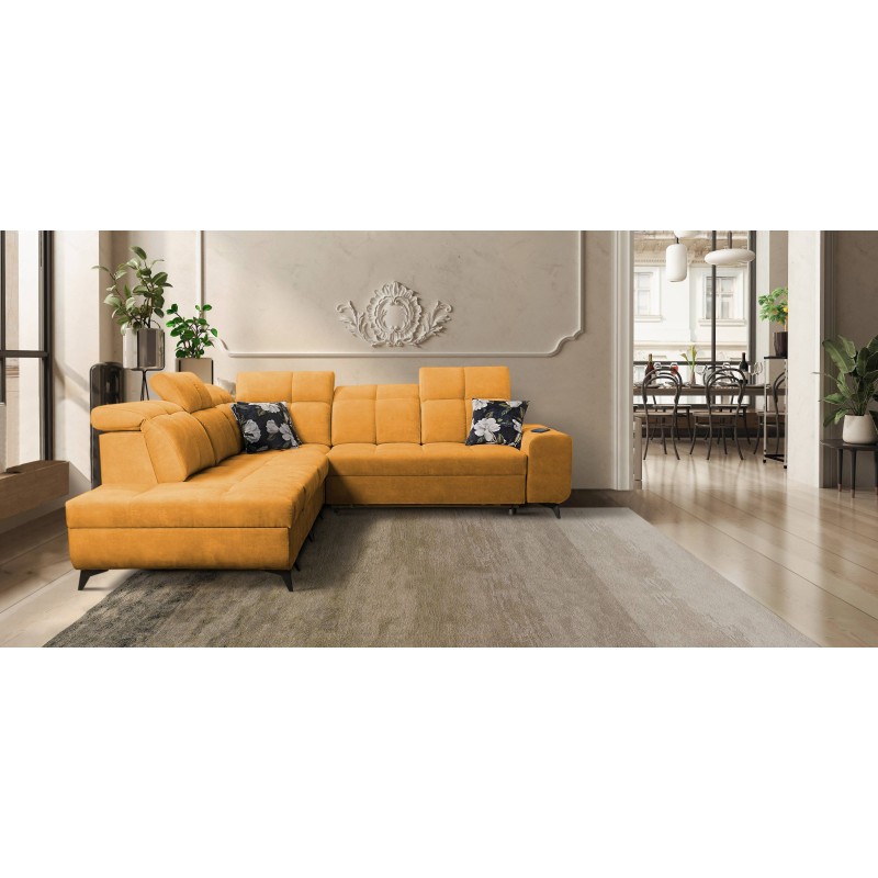 Ecksofa Ascot IX mit Schlaffunktion, USB-Anschluss und verstellbaren Kopfstützen - Samt, Wave 5 Ecksofa Ascot IX mit Schlaffunktion, USB-Anschluss und verstellbaren Kopfstützen - Samt, Wave 5