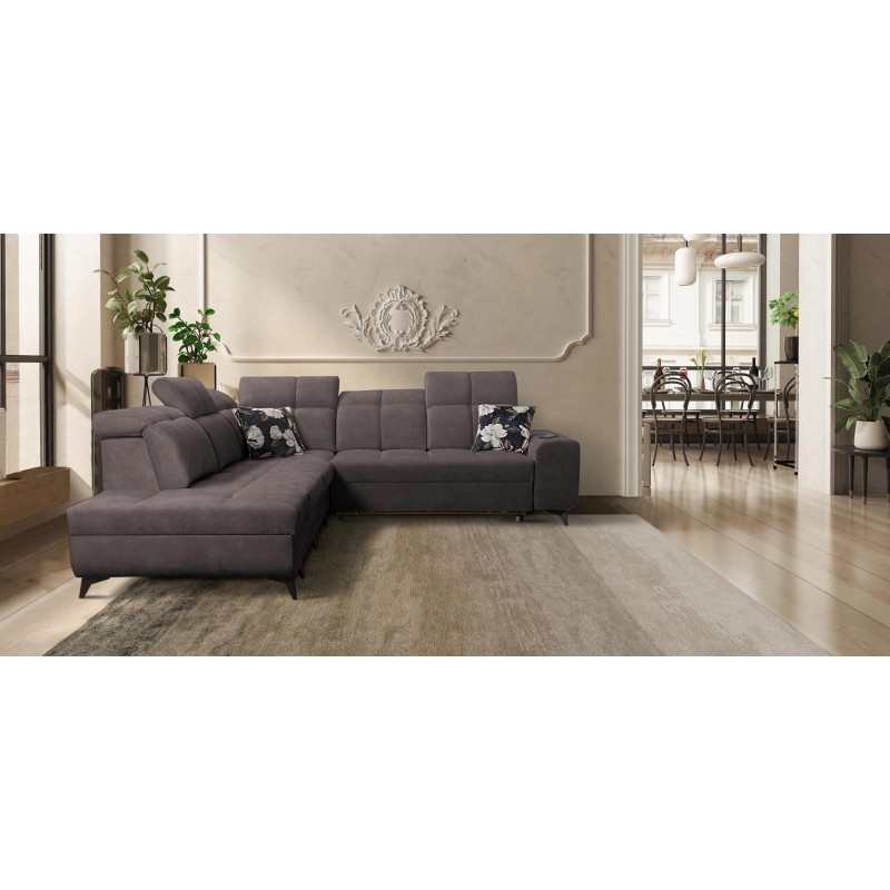 Ecksofa Ascot IX mit Schlaffunktion, USB-Anschluss und verstellbaren Kopfstützen - Velours, Wave 10 Ecksofa Ascot IX mit Schlaffunktion, USB-Anschluss und verstellbaren Kopfstützen - Velours, Wave 10