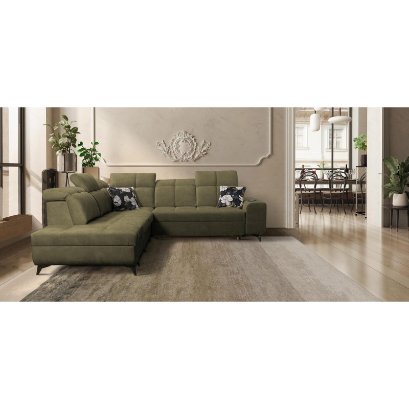 Ecksofa Ascot IX mit Schlaffunktion, USB-Anschluss und verstellbaren Kopfstützen - Samt, Wave 11 Ecksofa Ascot IX mit Schlaffunktion, USB-Anschluss und verstellbaren Kopfstützen - Samt, Wave 11