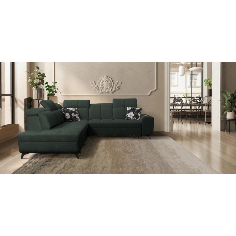 Ecksofa Ascot IX mit Schlaffunktion, USB-Anschluss und verstellbaren Kopfstützen - Samt, Wave 12 Ecksofa Ascot IX mit Schlaffunktion, USB-Anschluss und verstellbaren Kopfstützen - Samt, Wave 12