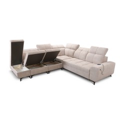 Ecksofa Ascot IX mit Schlaffunktion, USB-Anschluss und verstellbaren Kopfstützen - Samt, Wave 14 Ecksofa Ascot IX mit Schlaffunktion, USB-Anschluss und verstellbaren Kopfstützen - Samt, Wave 14