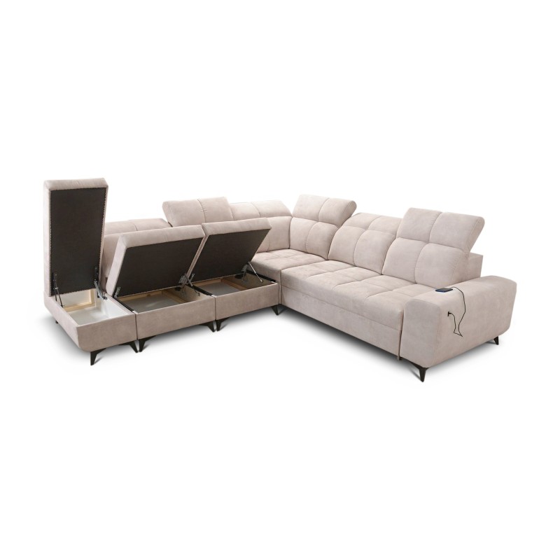 Ecksofa Ascot IX mit Schlaffunktion, USB-Anschluss und verstellbaren Kopfstützen - Samt, Wave 14 Ecksofa Ascot IX mit Schlaffunktion, USB-Anschluss und verstellbaren Kopfstützen - Samt, Wave 14