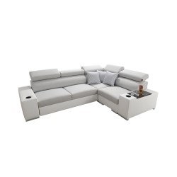 Ecksofa Napoli II mit Schlaffunktion und Bar - Geflecht, Sawana 14 + Kunstleder
