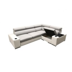 Ecksofa Napoli II mit Schlaffunktion und Bar - Geflecht, Sawana 14 + Kunstleder