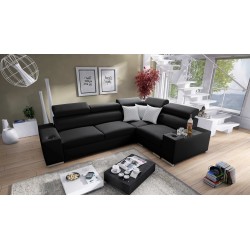 Ecksofa Napoli II mit Schlaffunktion und Bar - Geflecht, Sawana 14 + Kunstleder