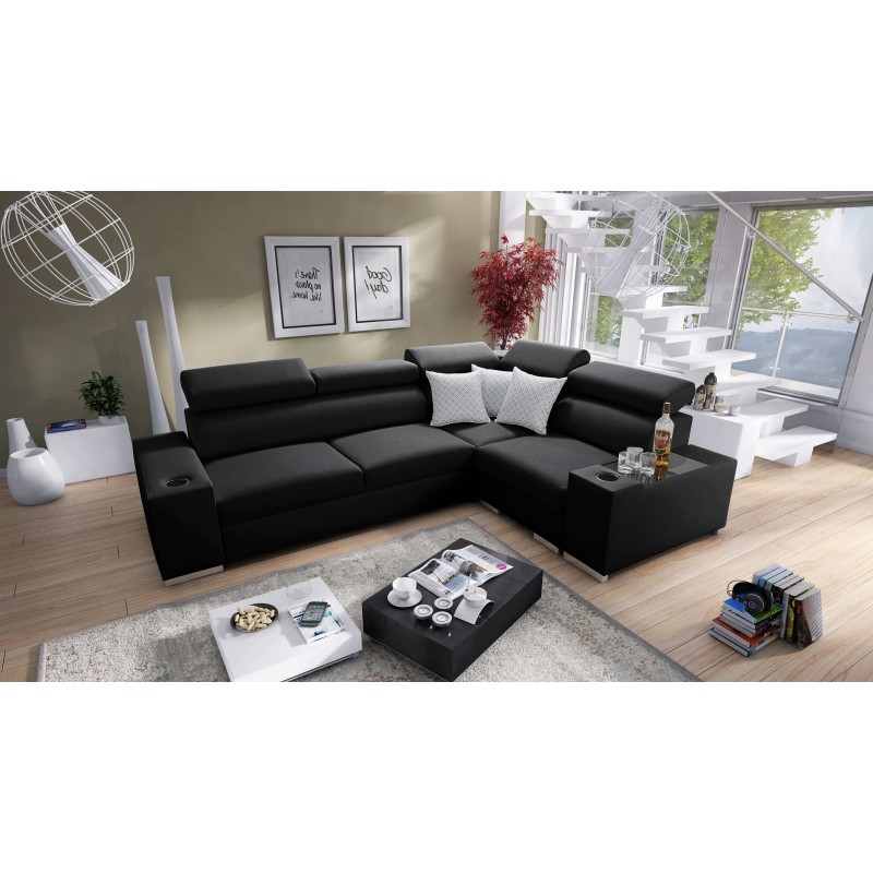 Ecksofa Napoli II mit Schlaffunktion und Bar - Geflecht, Sawana 14 + Kunstleder Ecksofa Napoli II mit Schlaffunktion und Bar - Geflecht, Sawana 14 + Kunstleder