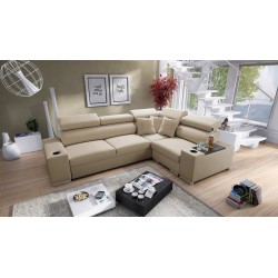 Ecksofa Napoli II mit Schlaffunktion und Bar - Samt, Amor Velvet 4302 + Kunstleder