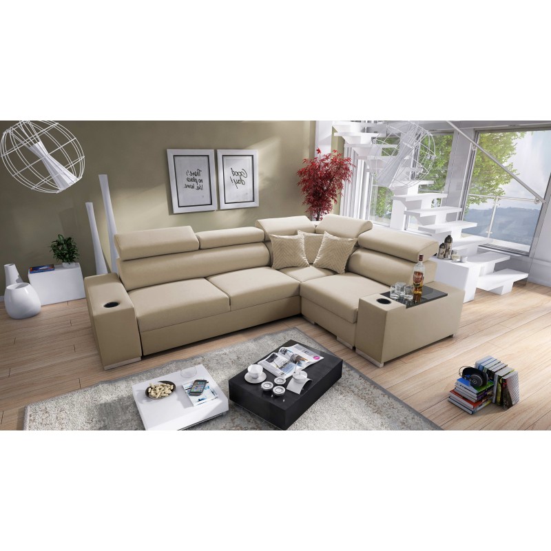 Ecksofa Napoli II mit Schlaffunktion und Bar - Samt, Amor Velvet 4302 + Kunstleder Ecksofa Napoli II mit Schlaffunktion und Bar - Samt, Amor Velvet 4302 + Kunstleder