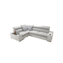 Ecksofa Napoli II mit Schlaffunktion und Bar - Samt, Amor Velvet 4302 + Kunstleder Ecksofa Napoli II mit Schlaffunktion und Bar - Samt, Amor Velvet 4302 + Kunstleder