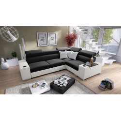 Napoli II Ecksofa mit Schlaffunktion und Bar - Geflecht, Sawana 14 + Kunstleder + Kunstleder