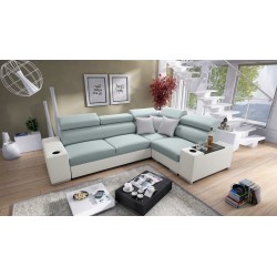 Ecksofa Napoli II mit Schlaffunktion und Bar - Geflecht, Sawana 72 + Kunstleder + Kunstleder