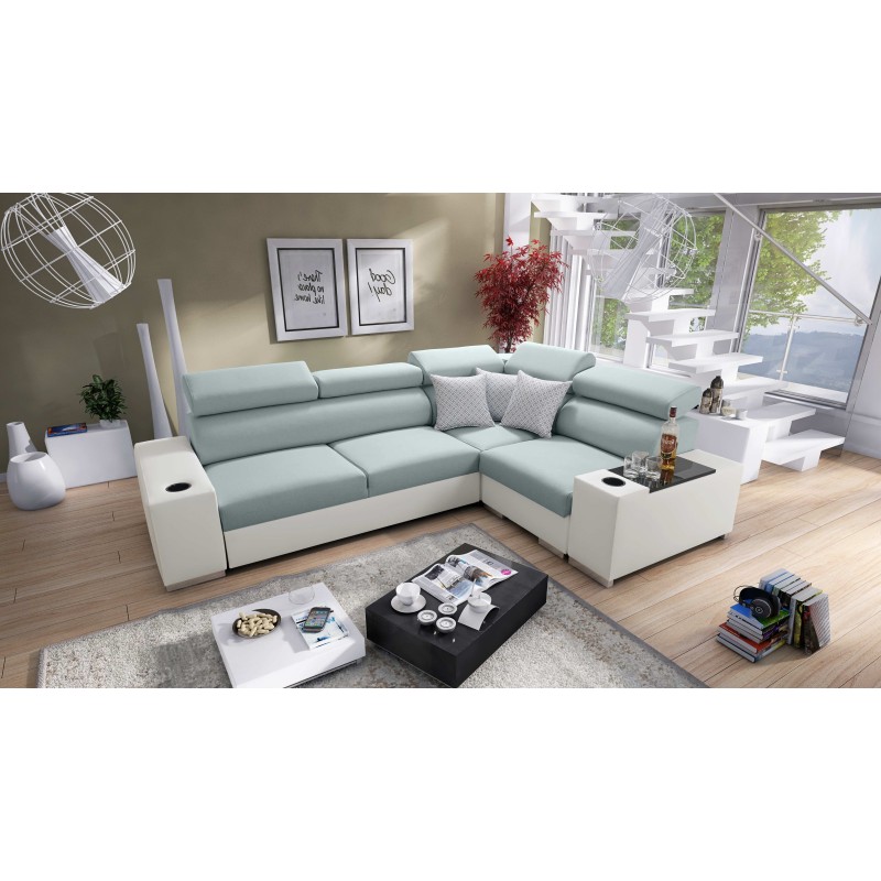 Ecksofa Napoli II mit Schlaffunktion und Bar - Geflecht, Sawana 72 + Kunstleder + Kunstleder Ecksofa Napoli II mit Schlaffunktion und Bar - Geflecht, Sawana 72 + Kunstleder + Kunstleder