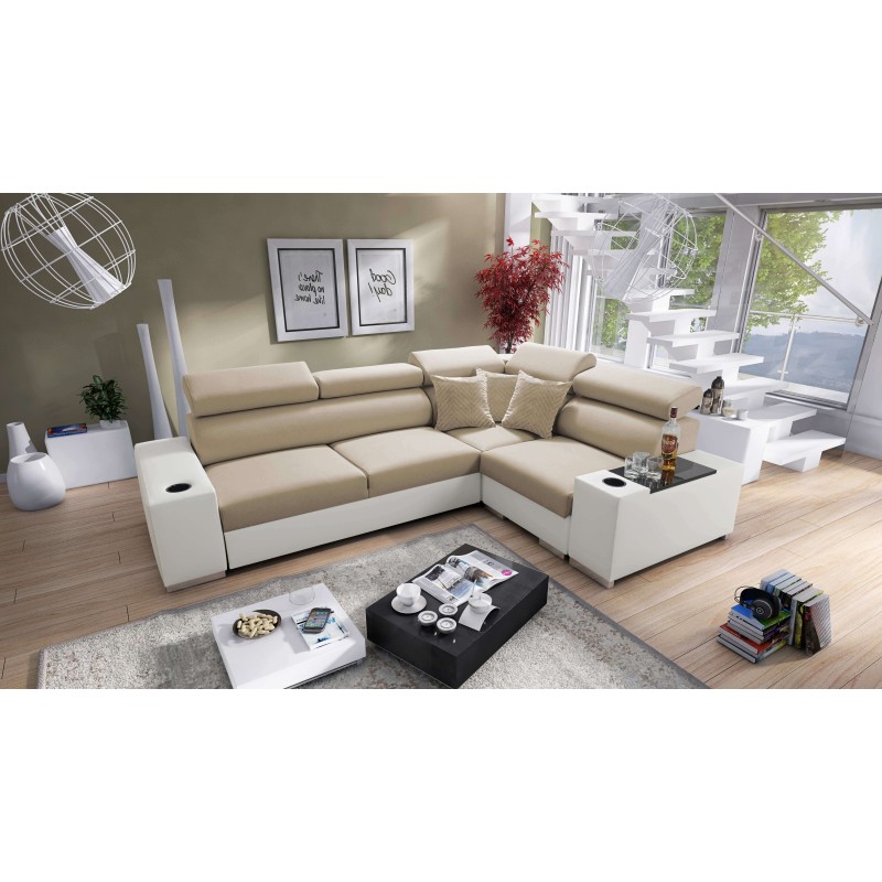 Ecksofa Napoli II mit Schlaffunktion und Bar - Samt, Amor Velvet 4302 + Kunstleder + Kunstleder Ecksofa Napoli II mit Schlaffunktion und Bar - Samt, Amor Velvet 4302 + Kunstleder + Kunstleder