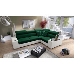 Ecksofa Napoli II mit Schlaffunktion und Bar - Samt, Amor Velvet 4311 + Kunstleder + Kunstleder