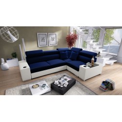 Ecksofa Napoli II mit Schlaffunktion und Bar - Samt, Amor Velvet 4314 + Kunstleder + Kunstleder