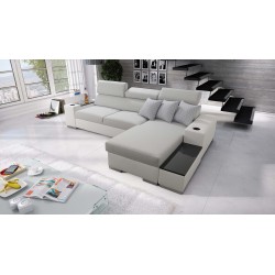 Ecksofa Napoli I Mini mit Schlaffunktion und Bar - Geflecht, Luxo 6601 + Kunstleder + Kunstleder