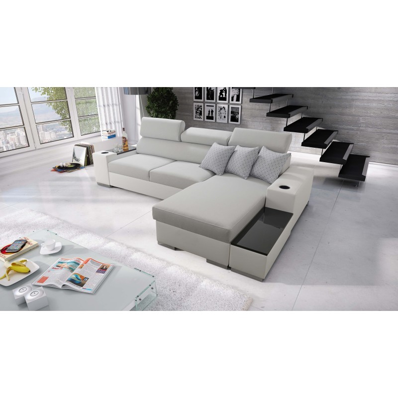Ecksofa Napoli I Mini mit Schlaffunktion und Bar - Geflecht, Luxo 6601 + Kunstleder + Kunstleder