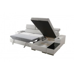 Esquina Napoli I mini con función de cama y bar - Tejido, Sawana 14 + Eco-cuero + Eco-cuero