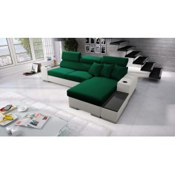 Ecksofa Napoli I Mini mit Schlaffunktion und Bar - Velours, Amor Velvet 4311 + Kunstleder + Kunstleder