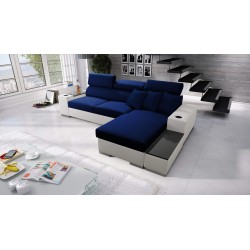 Ecksofa Napoli I mini mit Schlaffunktion und Bar - Velours, Amor Velvet 4314 + Kunstleder + Kunstleder