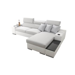 Napoli I Mini Corner Sofa with Sleeping Function and Bar - Woven Fabric, Sawana 84 + Eco-leather + Eco-leather