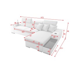 Napoli I Mini Corner Sofa with Sleeping Function and Bar - Woven Fabric, Sawana 96 + Eco-leather + Eco-leather