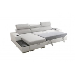Ecksofa Napoli I Mini mit Schlaffunktion und Bar - Geflecht, Luxo 6601 + Kunstleder + Kunstleder