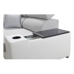 Napoli I Mini Corner Sofa with Sleeping Function and Bar - Woven Fabric, Luxo 6601 + Eco-Leather + Eco-Leather