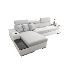 Napoli I Mini Corner Sofa with Sleeping Function and Bar - Woven Fabric, Sawana 14 + Eco-leather + Eco-leather