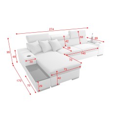 Napoli I Mini Corner Sofa with Sleeping Function and Bar - Woven Fabric, Sawana 14 + Eco-leather + Eco-leather