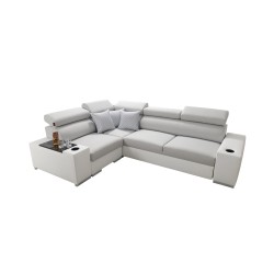 Napoli II corner sofa with sleeping function and bar - Woven fabric, Sawana 14 + Eco-leather