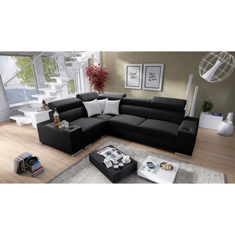 Ecksofa Napoli II mit Schlaffunktion und Bar - Geflecht, Sawana 14 + Kunstleder Ecksofa Napoli II mit Schlaffunktion und Bar - Geflecht, Sawana 14 + Kunstleder